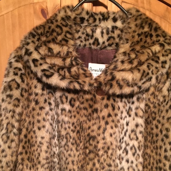 5543 Pamela McCoy Faux Leopard Fur Coat Full Length - Medium Super 
